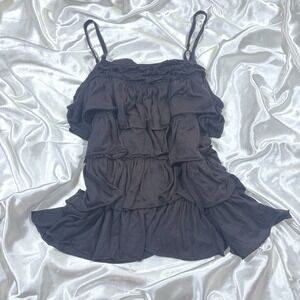 y2k Cami Tank Top Black Excellent Tiered Ruffle Smocked Mix & Co. XL